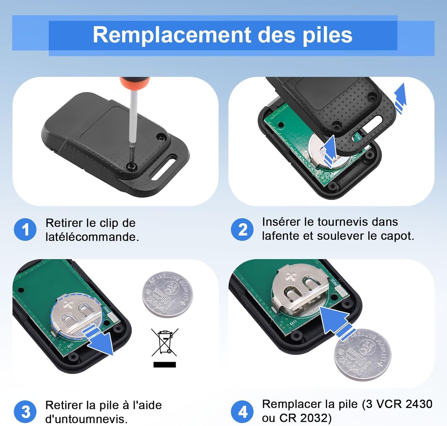 401539 Telecommande Portail,433,42 MHz Télécommande Compatible avec 1841026,1841025,Bip Portail de Garage,2 canaux (Lot de 2)