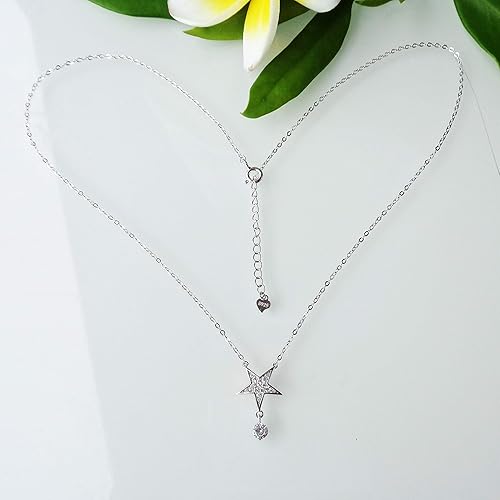 Miniatura 2 de Collar con colgante de diamantes de imitación de estrella pentagonal de plata de ley 925, chapado en oro blanco, regalos de joyería para mujeres 16