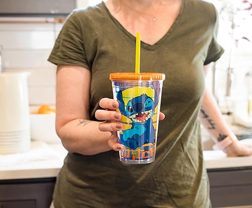 Miniatura 3 de Disney Lilo & Stitch - Taza de carnaval con popote reutilizable, tapa a prueba de fugas, cubos de hielo de plástico, vaso de plástico sin BPA, vaso