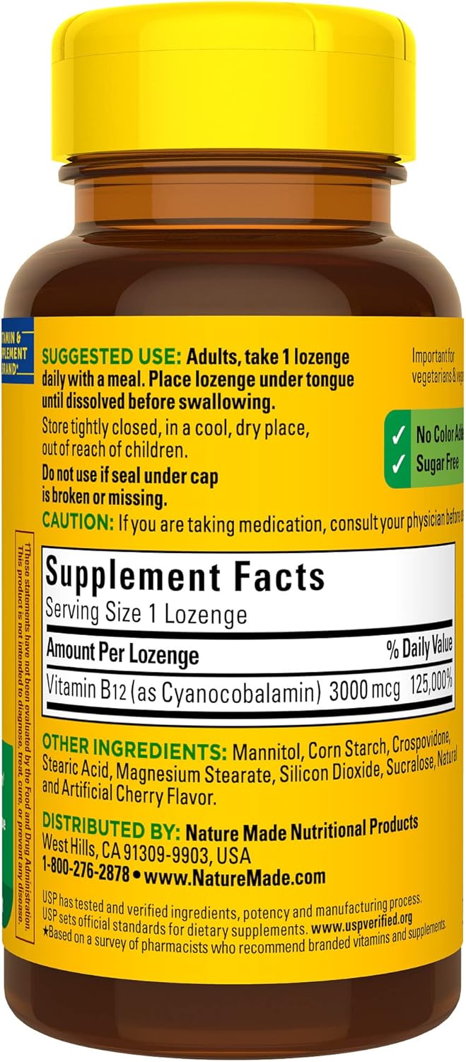 Buy Nature Made Vitamin B12 Sublingual, Easy to Take Vitamin B12 3000 mcg for Energy Metabolism