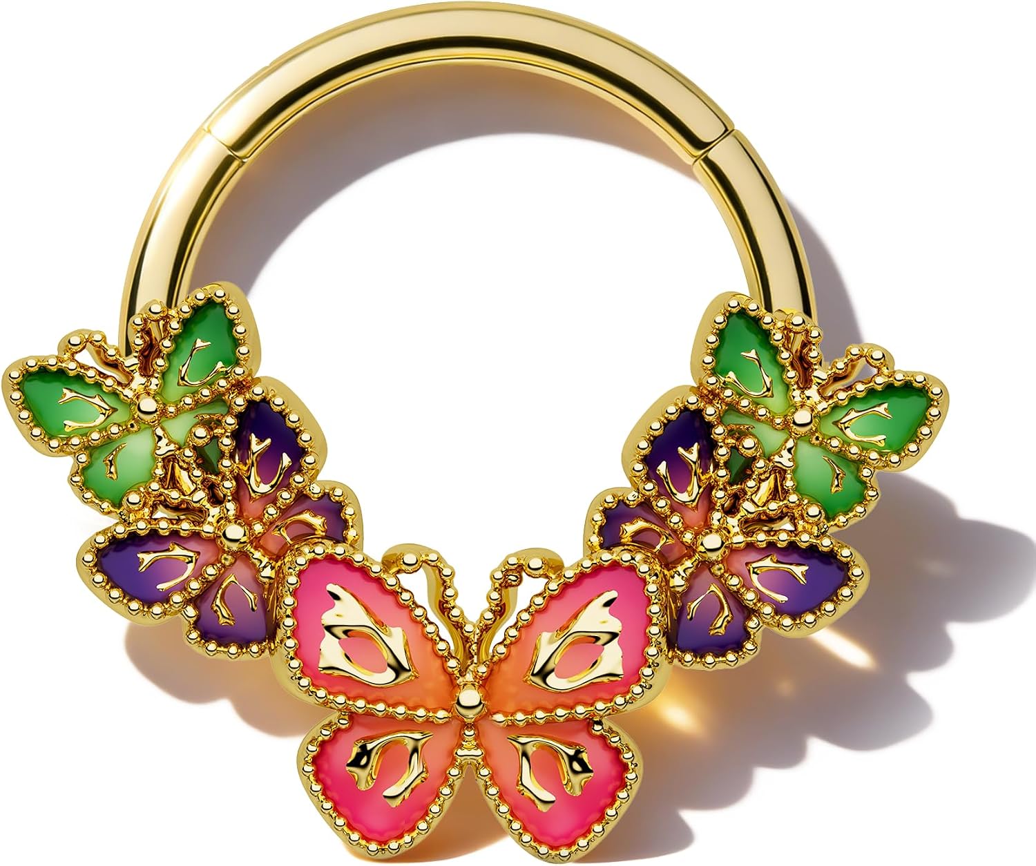 Colorful Butterfly Septum Rings, 16G Gold Septum Jewelry, Indian Helix Daith Earrings for Women,Surgical Steel Daith Piercing Jewelry