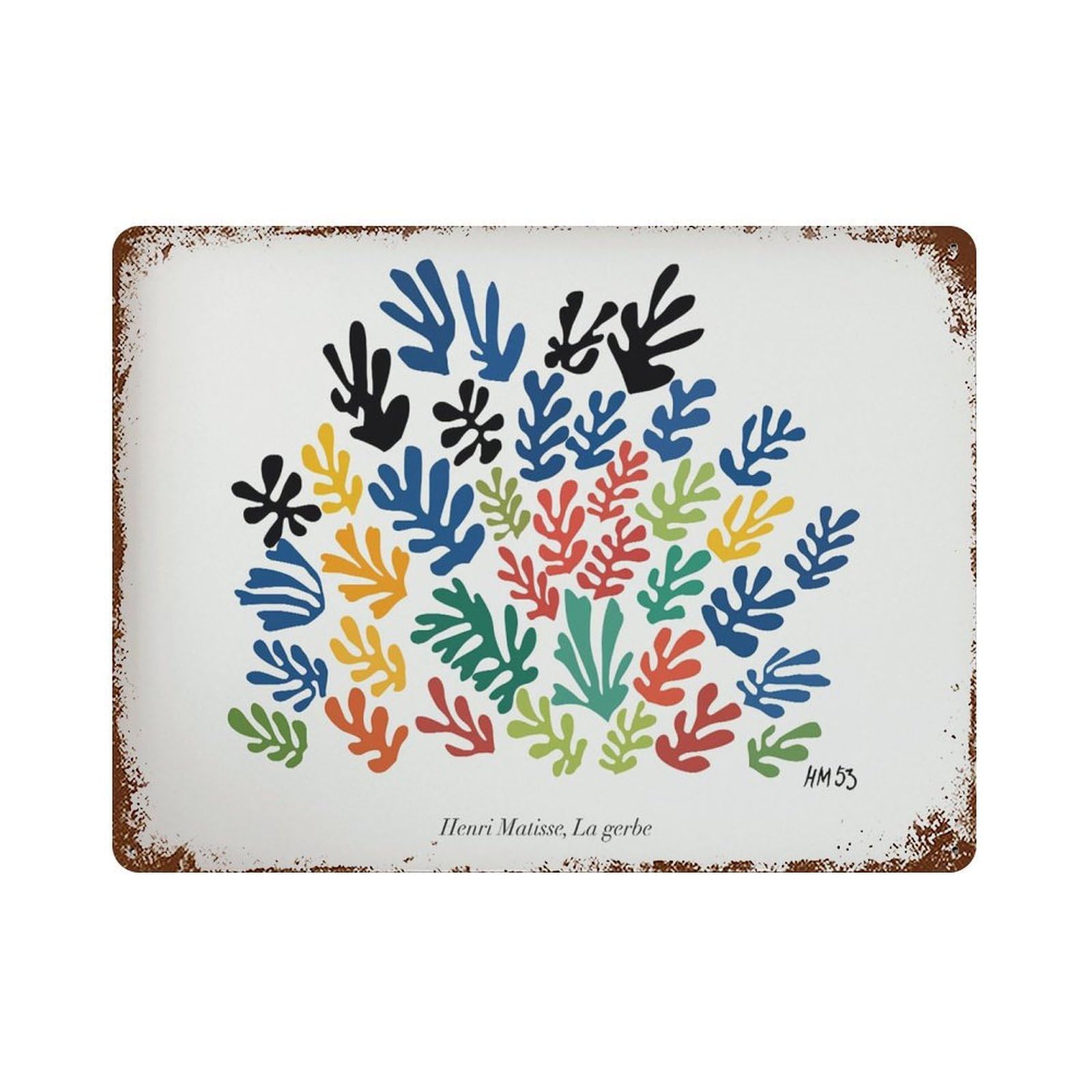 xiaoxiaoshen Henri Matisse La Gerbe Colorful Leaf Cutout Wall Decor Art Metal Tin Poster Modern Home Decor Art Home Bar Shop Decorations Vintage Sign 30x40cm