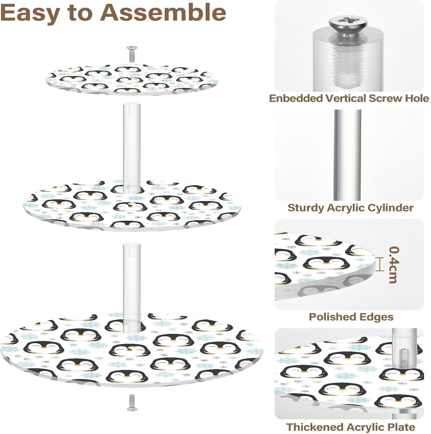 Penguin Snow 3 Tier Acrylic Cupcake Stand, Cupcake Stand for 34 Cupcakes for Weddings, Christmas,Holidays,Parties,Birthday,Printed Cupcake Tower 23300129