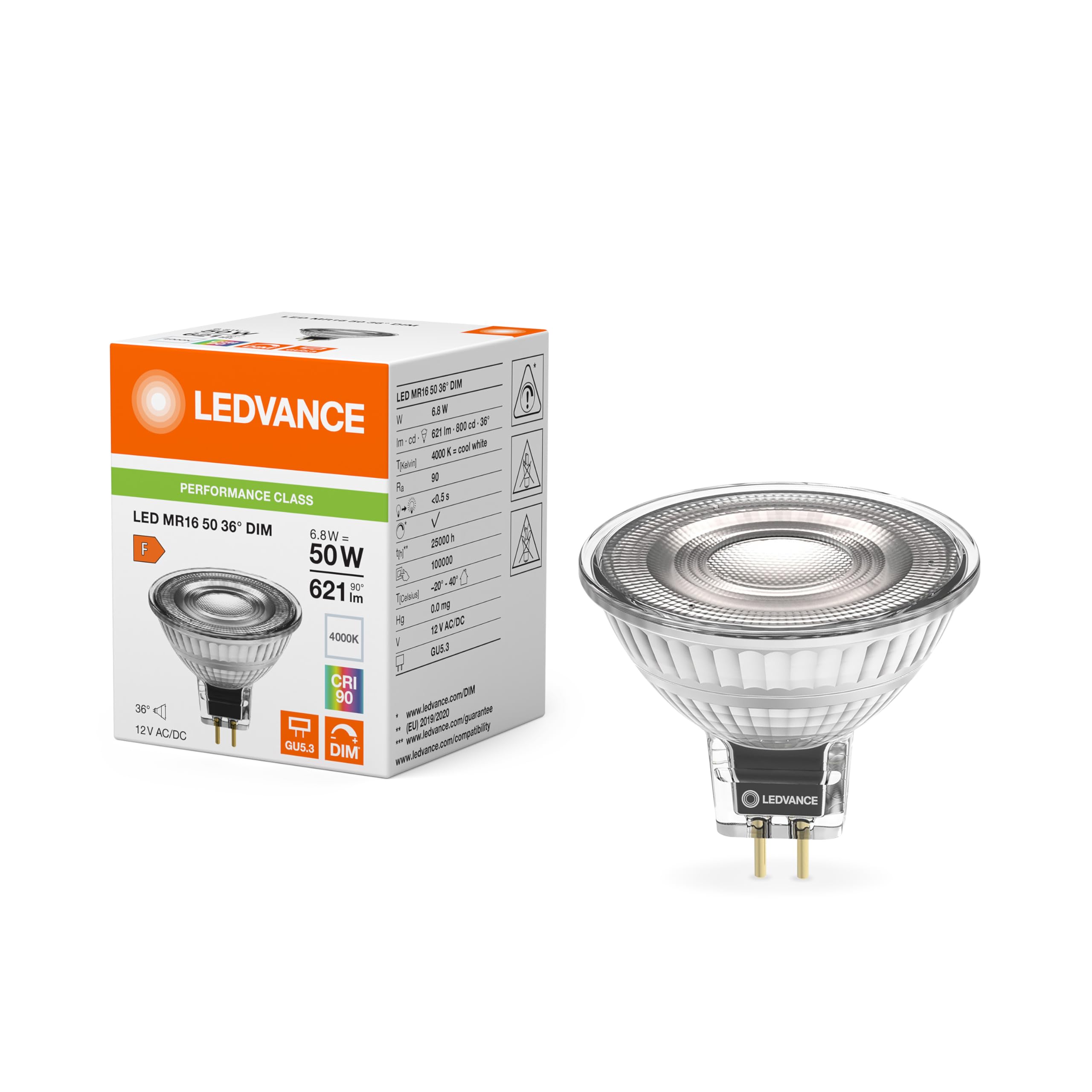 LEDVANCE 10x LED Spot Reflektor GU5.3 MR16 4000K Kaltweiß 6,8W 621 Lumen Dimmbar 36° Abstrahlwinkel CRI 90+ 12V 50W Ersatz 10er SPARPACK