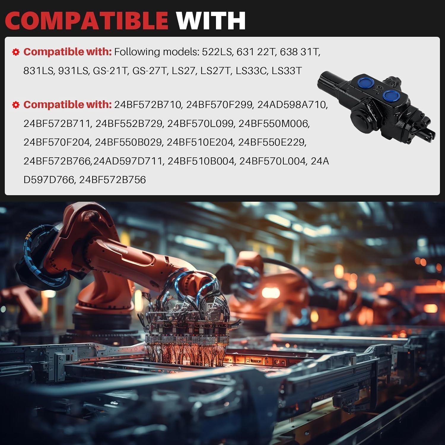 918-0481A Log Splitter Control Valve Compatible with LS27 LS27T LS33T 522LS 831LS Replace 917-0899 718-0481 718-0481-0637 717-0899-0637 718-0481A