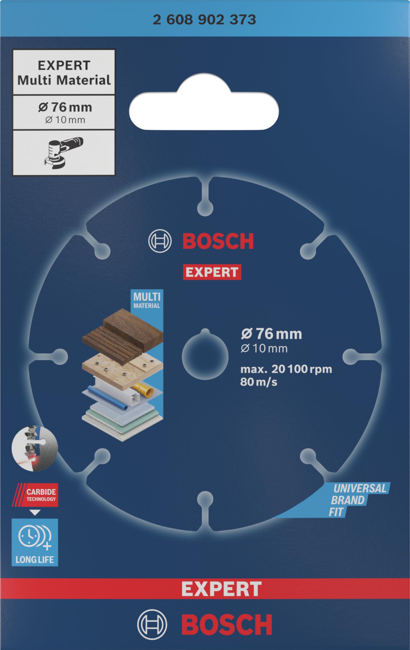 Bosch 1x Disco de corte EXPERT Carbide Multi Wheel para miniamoladoras (para Madera dura, Madera con clavos, Ø 76 mm, Professional Accesorios Mini amoladora)