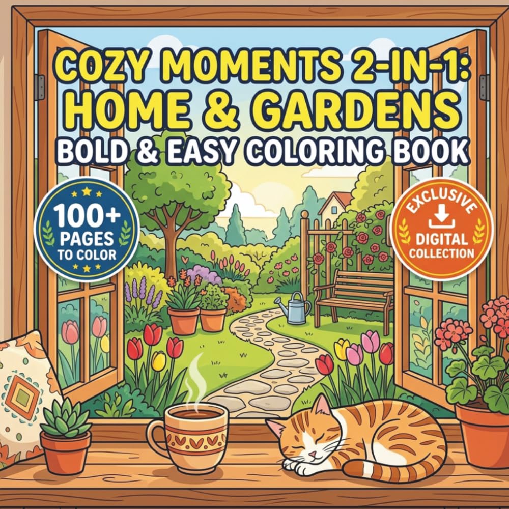 Cozy Moments 2-in-1: Home & Gardens Bold & Easy Coloring Book: Aesthetic Illustrations for Mindful Relaxation. Dreamy Interior Scenes and Peaceful Nature Scenery for Stress Relief