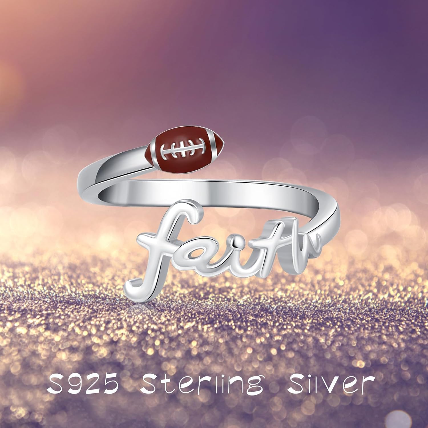 Faith Ball Adjustable Ring 925 Sterling Silver Faith Open Ring Sport Jewelry Gift for Women - Image 6