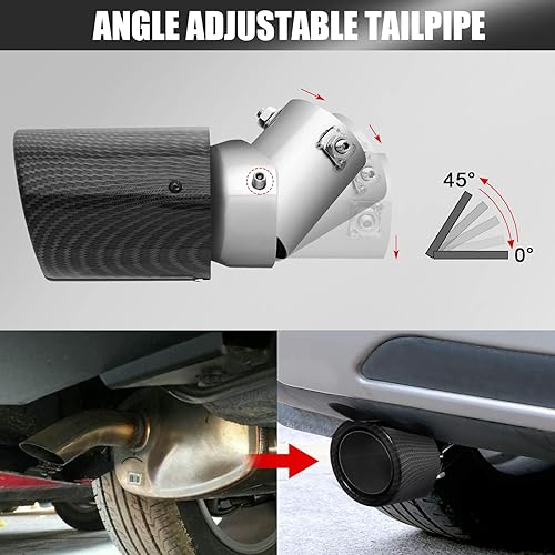 Miniatura 3 de TEMSONE Fibra de carbono LED azul universal para automóvil, camión, 2.5 pulgadas, silenciador de escape curvado, punta de llama, estilo de carreras