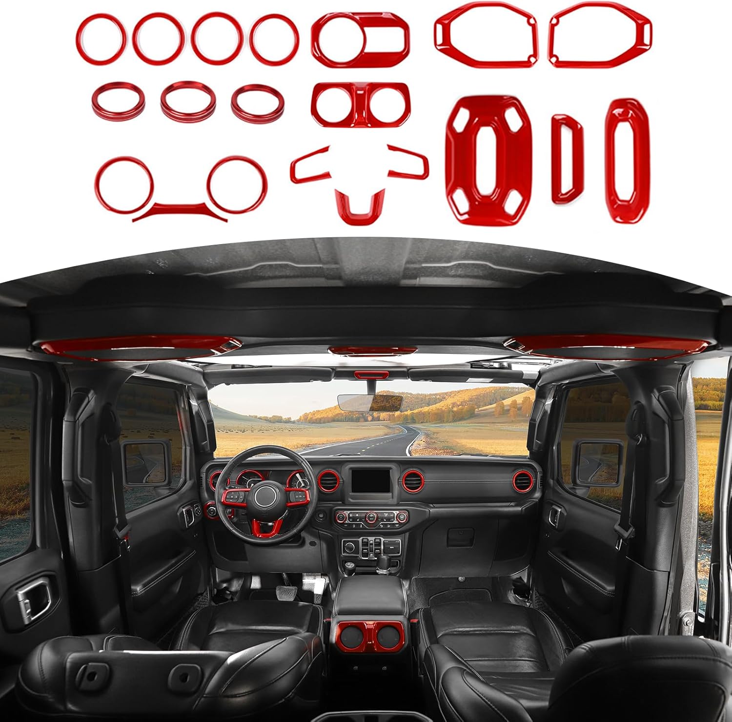 RT-TCZ for Wrangler JL Interior Accessories Purple Trim Cover Kit for Jeep Wrangler JL JLU 2018-2023 Steering Wheel AC Vent Trim Rings 20pcs