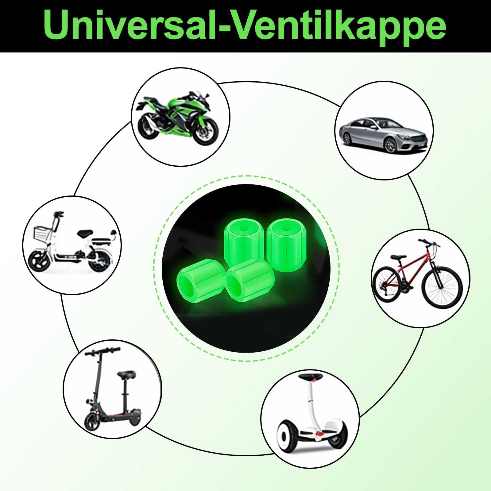 Oiieco 12 Stück Auto Leuchtende Ventilkappen Auto, Universelle Fluoreszierende Reifenventilkappen, Ventilschaftabdeckung Leuchtend für Auto SUV Fahrrad Motorrad (Grün) - 5