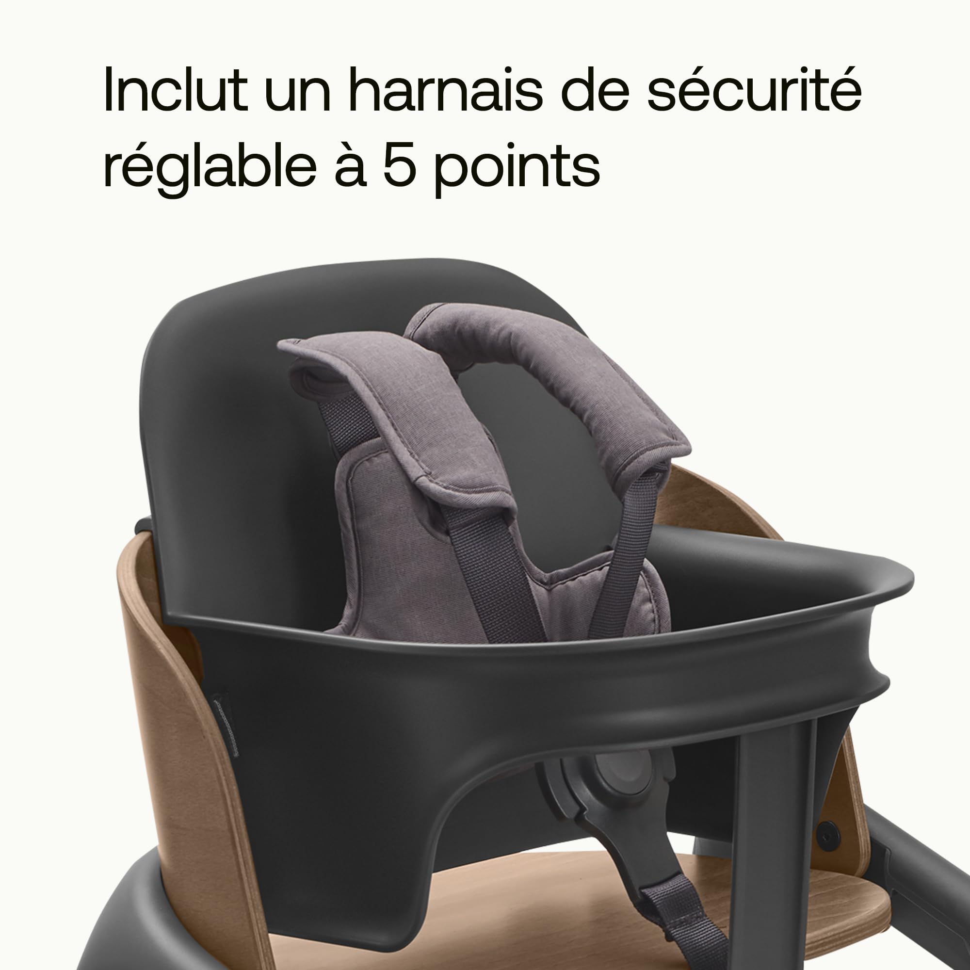 Bugaboo Giraffe, Kit bébé pour chaise haute, pour bébés de 6 à 36 mois, avec siège et harnais de sécurité 5 points, réglable d'une seule main, fabriqué en plastique biologique, Gris