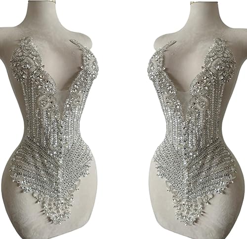 Generic 1 parche de apliques de boda de plata glamoroso, cuentas de piedras hechas a mano, parches de cristal brillantes para coser diamantes de