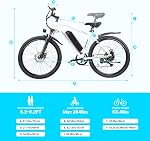 Hoverfly OUREA 26" Electric Bike for Adults, 750W Peak Motor Mountain Ebike, Max 20MPH, Up to 40 Miles, UL2849 Certified, 7-Speed, Removable Battery, Shock Absorber, Electric Bicycle for Commuting