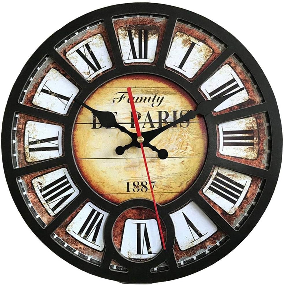 Outdoor Wall Clock Weatherproof, Wooden Garden Wall Clocks Outdoor Mute Outside Clocks for Garden, Retro Industry American Pastoral Decoration, Suitable for Garden Decoration D