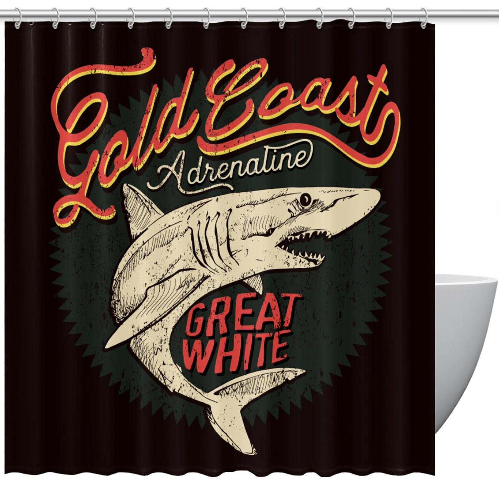 Rideau de douche rétro requin pour décoration salle de bain enfant avec crochets inclus