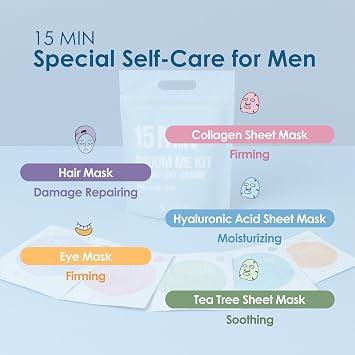 Naisture 15 Min Groom Me Kit Skincare Gift Set for Men All-in-One Bundle with Hair, Face, Eye Masks, Complete Grooming Self-Care Kit (5 pcs)