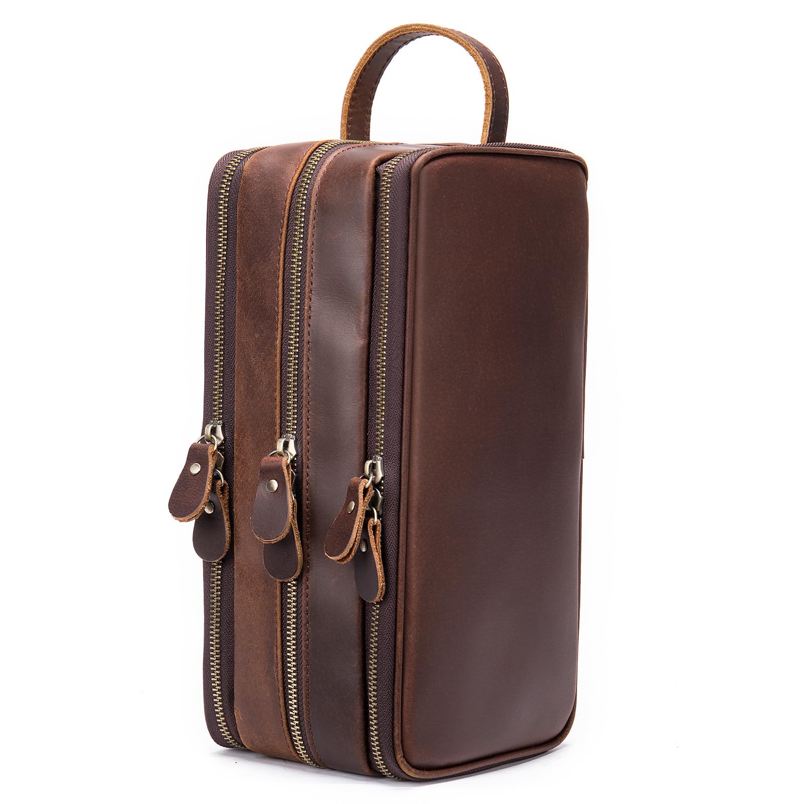 Neceser de viaje de piel auténtica para hombre, kit de afeitado, resistente al agua, organizador de artículos de tocador para accesorios, cosméticos, higiene, artículos esenciales de aseo
