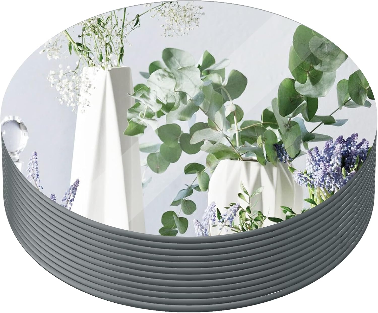 12" Round Mirror Centerpieces for Tables, 12Pcs Glass Mirror Trays for Wedding, Party, Christmas Decorations, Mirror Candle Plates with Polished Edges & Non-Slip Feet
