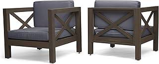 GDFStudio Noble House Brava Outdoor Acacia Wood Club Chair in Dark Gray (Set of 2)
