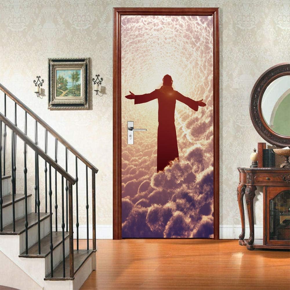 Door Stickers Self Adhesive Portraits of Heaven Door Murals Stickers, 3D Self-Adhesive Door Stickers Waterproof Door Decal Vinyl Bedroom Door Wall Murals Wallpaper Sticker 33.4x80.7 inch
