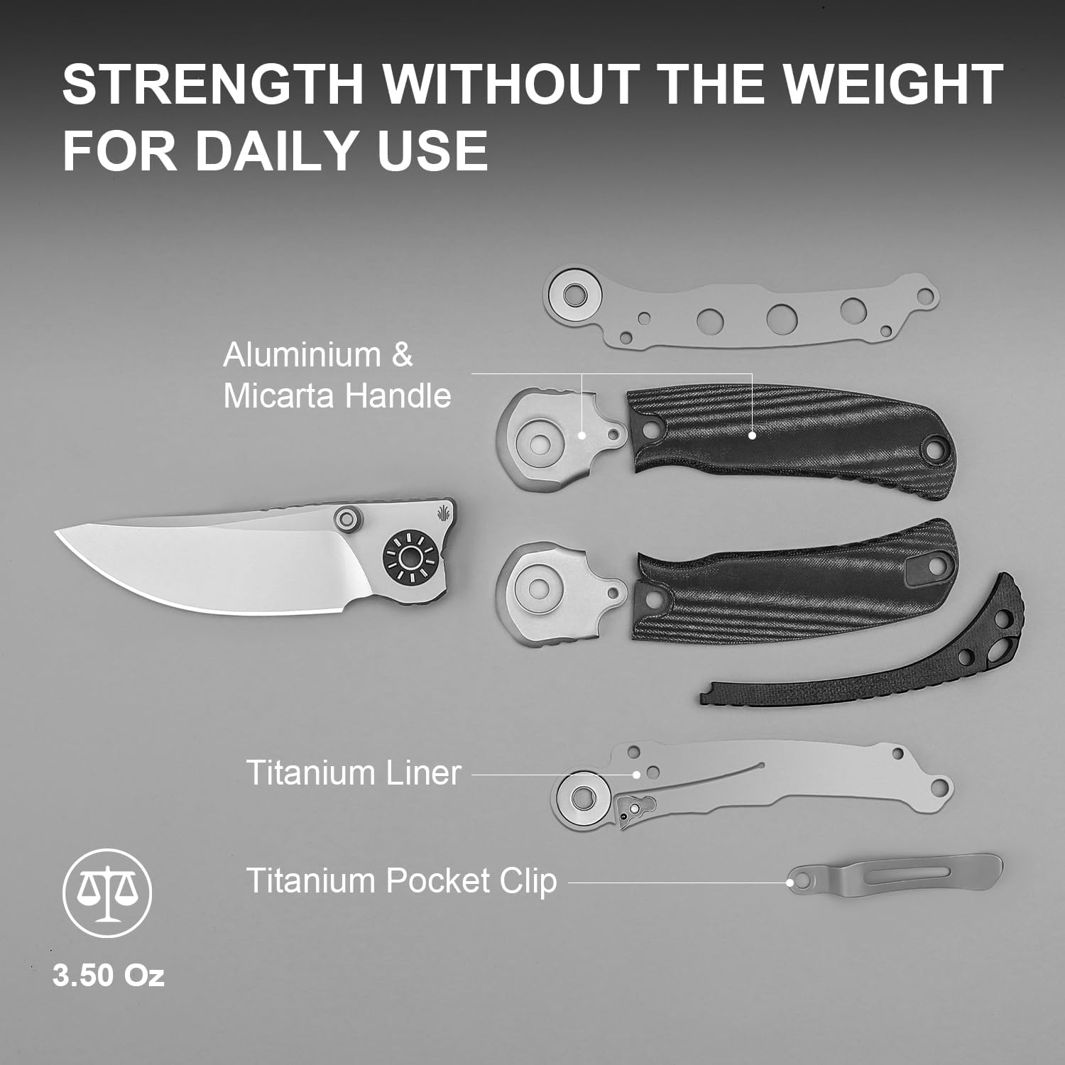 Kizer Pioneer Pocket Knife, 3.2”Nitro-V Drop Point Steel Blade Folding Pocket with Black Aluminum & Micarta Handle, Thumb Stud Flipper Knife with Liner Lock, EDC Knives for Camping Hiking ZX-FK03A6