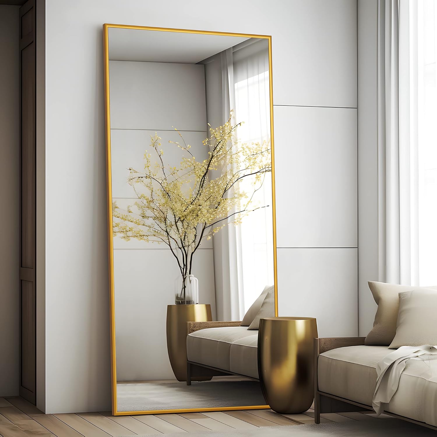 NeuType Full Length Mirror Floor Mirror Dressing Mirror Home Gym Mirror,Large Wall Mirror Bathroom Mirror Standing Mirror,Long Mirrors for Bedroom,Metal Frame,Gold,71"x34",No Stand