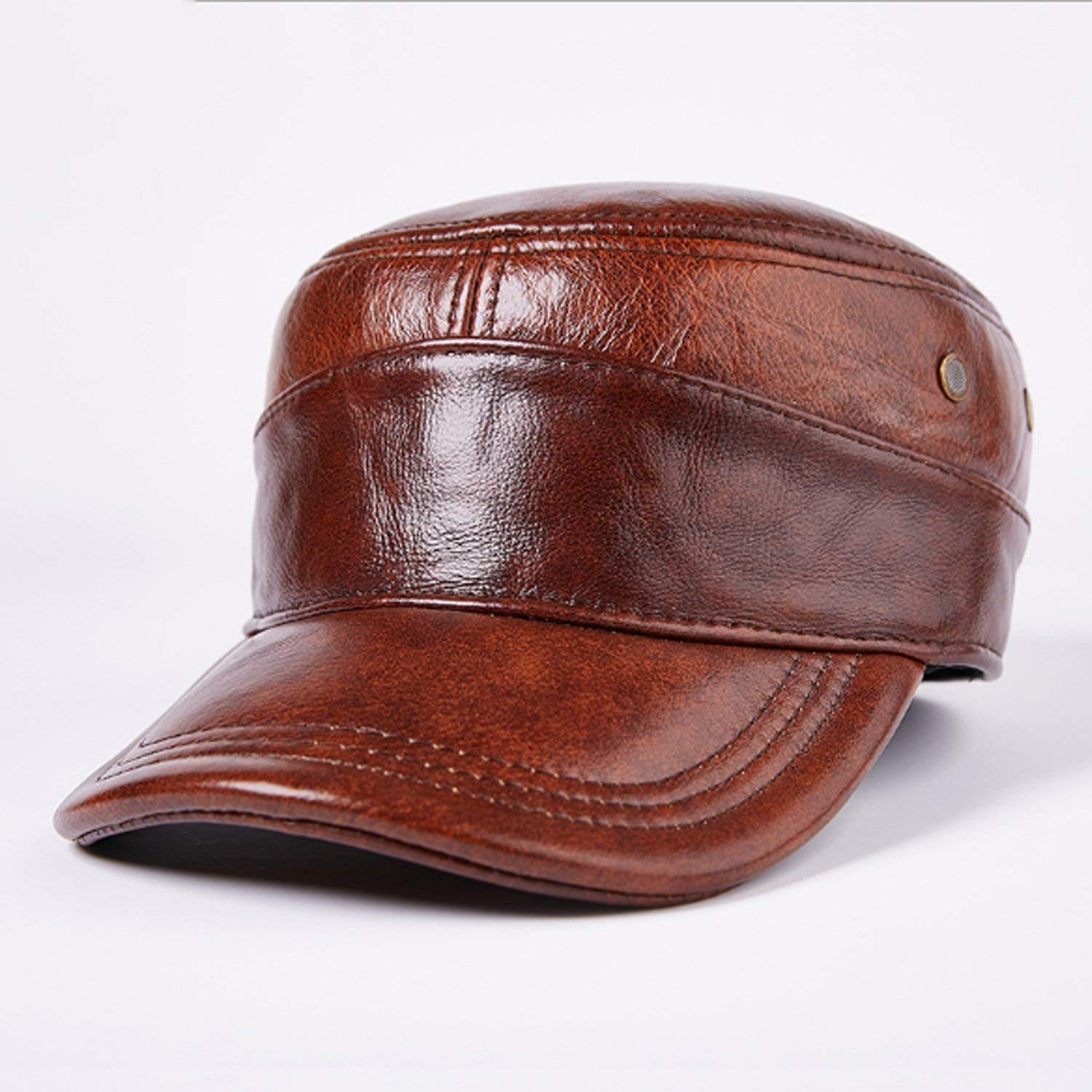 Sombrero Tapa de Cuero Cuero Tapa Plana Gorra Caer Cálido Mantenimiento de la Protección Contra el Oído 2020 Nuevo, Mejor Comodidad/Red Brown/L