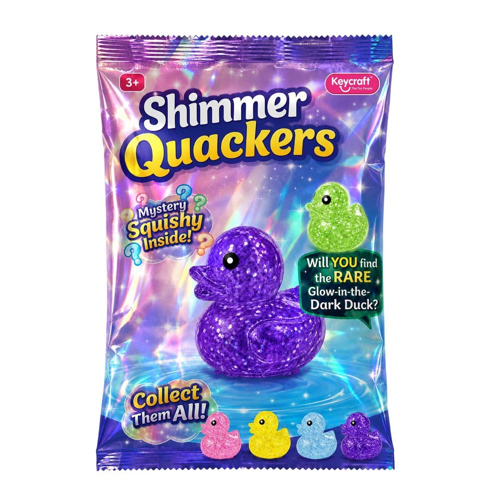 Keycraft Shimmer Quackers Mystery Blind Bag – Viral Collectible Glitter Squishy Duck Toy | Rare Glow in the Dark Duck Figure | Sensory Fidget Squeeze Toy for Kids, Teens & Collectors