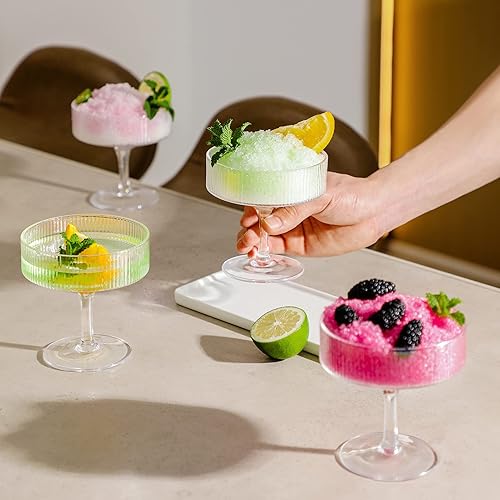 Miniatura 6 de G Rainbow Vintage Coupe - Juego de 4, cristalería de 8.4 onzas para champán, cóctel champán, elegante copa acanalada con copas, vasos de Martini