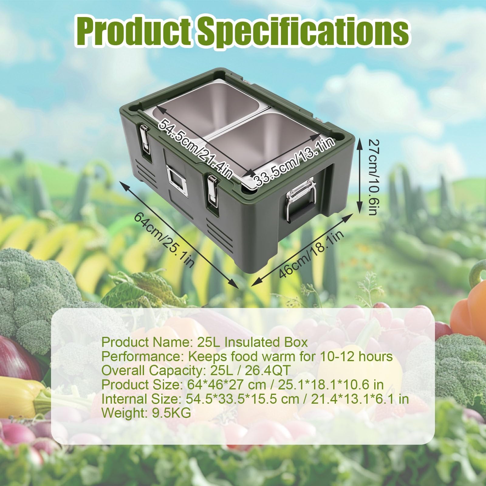 Caja Isotérmica Alimentos Contenedor Caliente Y Frío, Transporte Comida Caliente, Caja Térmica Profesional Para Catering Y Restaurantes, Gran Capacidad Alimentos(2 pans)