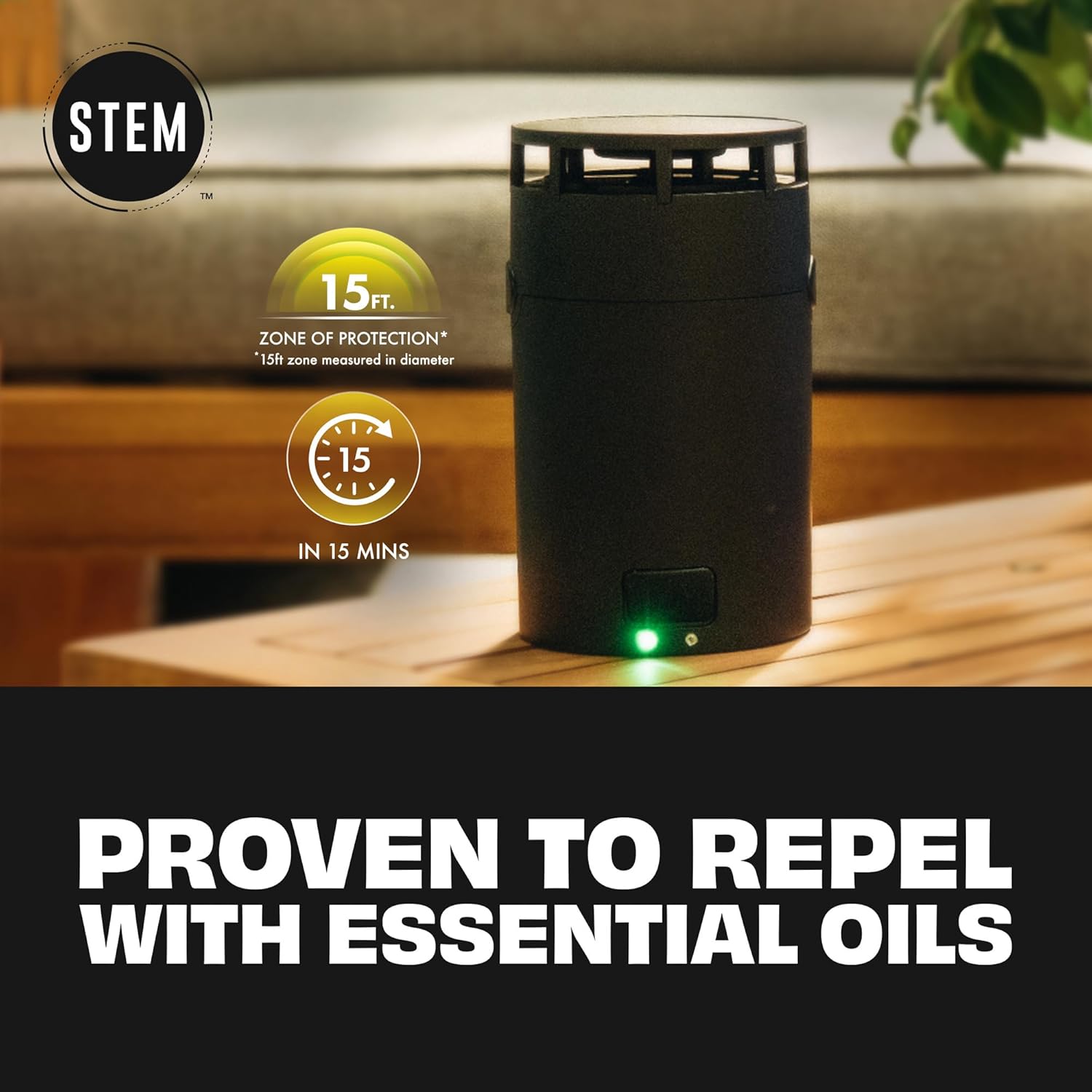 STEM Zone Mosquito Repellent Device, Easy-to-Use Outdoor Insect Protection with Proven Essential Oils, People and Pet Safe, Solar and USB-C Charger, Waterproof - Includes 1 Device & 1 Pod