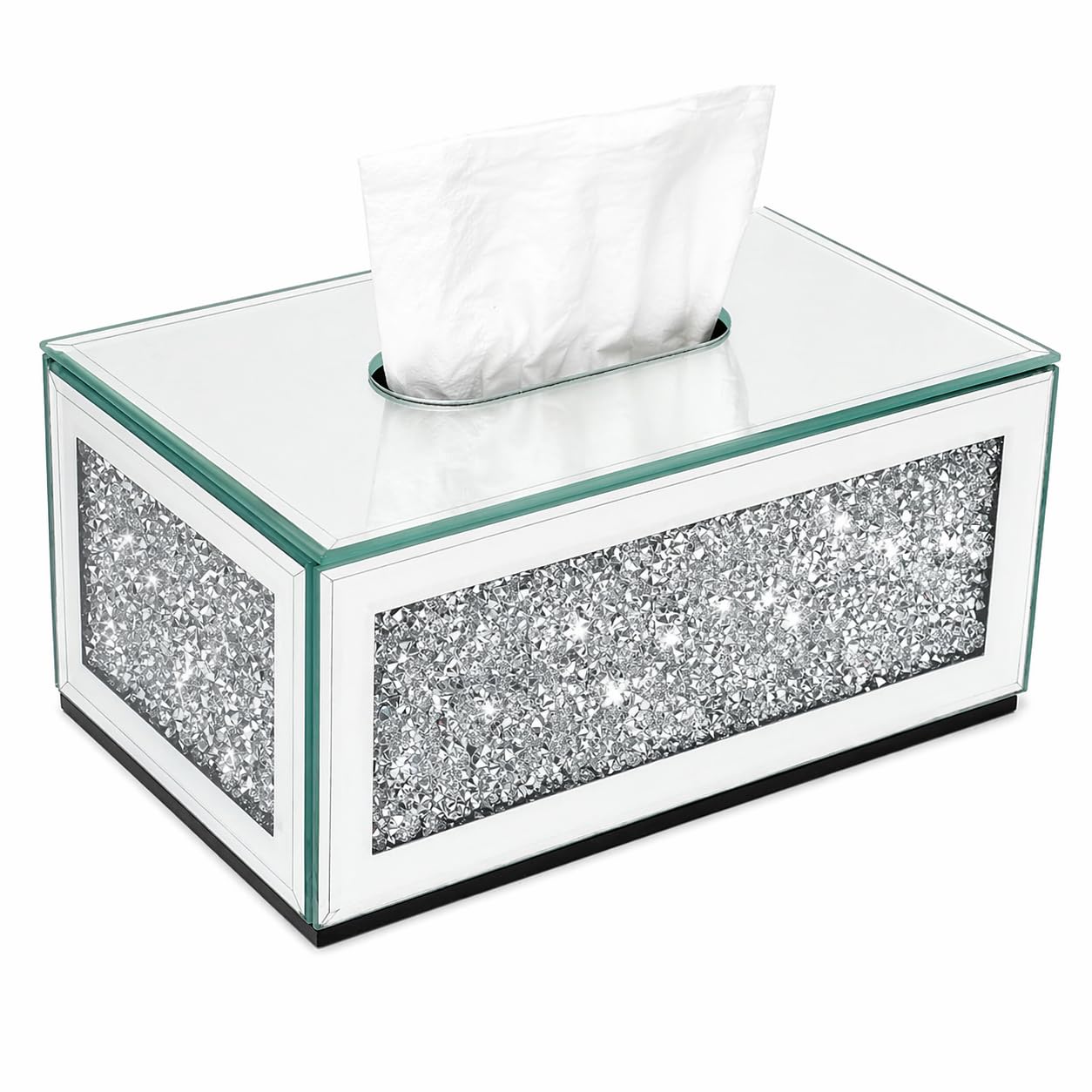 Segoy Silver Tissue Box Cover,Rectangular Crystal Crushed Diamond Tissue Box Holder, Luxury Decorative Napkin Dispenser For Bathroom,Countertop,Bedroom,Living Room Office 25X13x10cm
