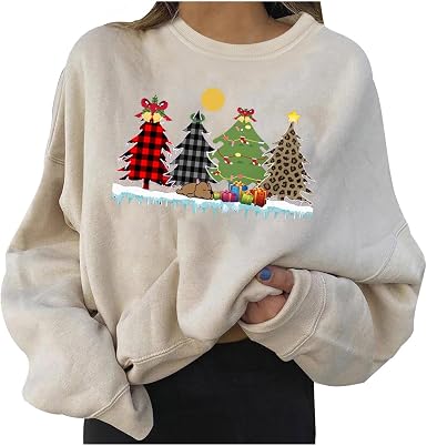 Amazon.com: Suéteres de Navidad para mujer, sudadera de gran tamaño,  estampado de Feliz Navidad, cuello redondo, camisas de manga larga : Ropa,  Zapatos y Joyería