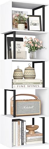 Miniatura 19 de Yusong - Estantería de 5 niveles, estantería geométrica en forma de S para dormitorio, estante decorativo moderno industrial de madera para oficina