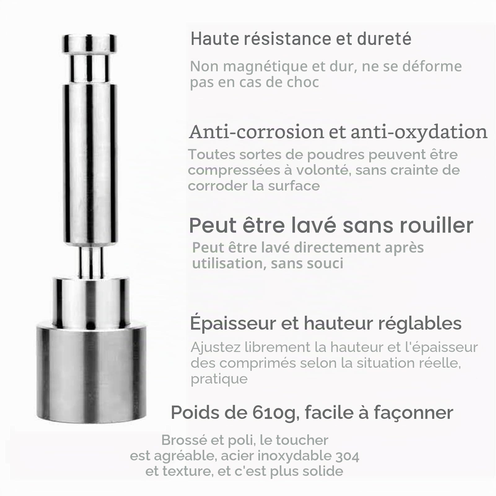 Machine de presse de comprimé de main de 6mm/8mm/10mm/12mm, machine de presse de pilule d'acier inoxydable, outil de fabrication de bricolage de pilule de tranche de sucre, machine de moulage de compr