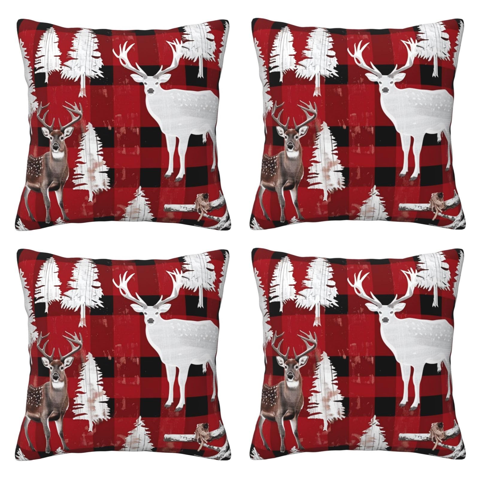 Cow deer tree christmas Throw Pillow Cases 4 Pack Square Pillowcases Super Soft Pillow Protectors With Zipper for Couch Livingroom Sofa Bed Office Car,45x45 CM
