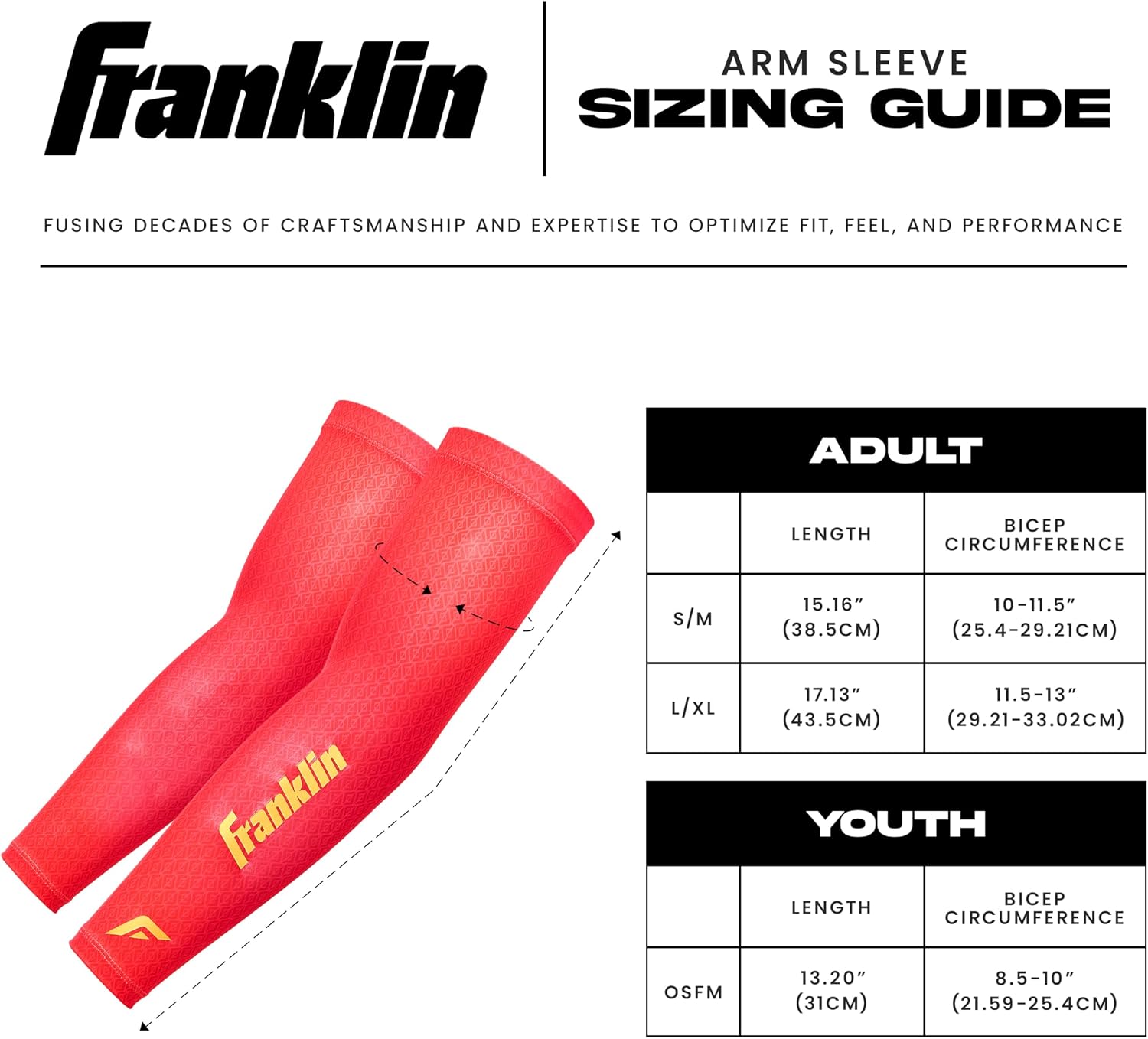 Franklin Sports Baseball Arm Sleeves - Baseball + Softball Arm Compression Sleeves for Men + Women - Multiple Sizes + Colors