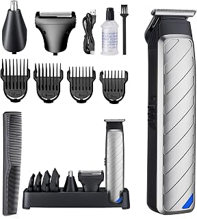 Omicarri 8-in-1 Cordless Hair & Beard Trimmer for Men - Stainless Steel Blades, Nose/Body Groomer, 120Min Battery & Storage Base