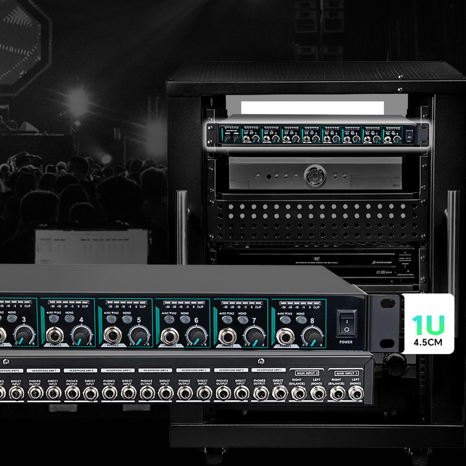 GOWENIC Headphone Amplifier, Professional 8 Channel Low Noise Headphone Amp Splitter with 1/4 Inch Inputs & Outputs for Stage Performances and Recording (US Plug)