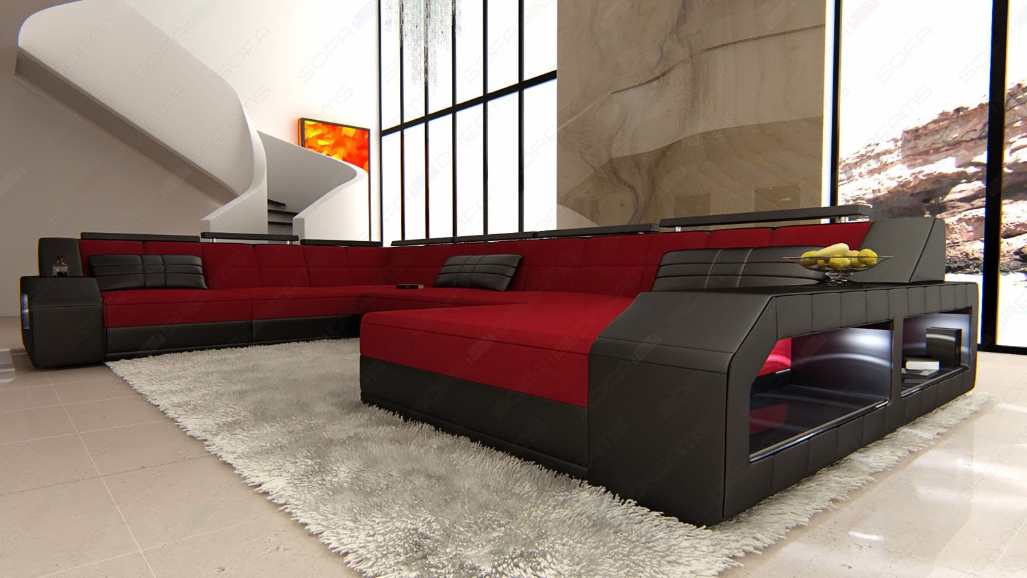 Sofa Dreams Canapé en Tissu Mega Intérieur de la Maison Matera XXL Forme canapé en Tissu Canapé rembourré avec LED