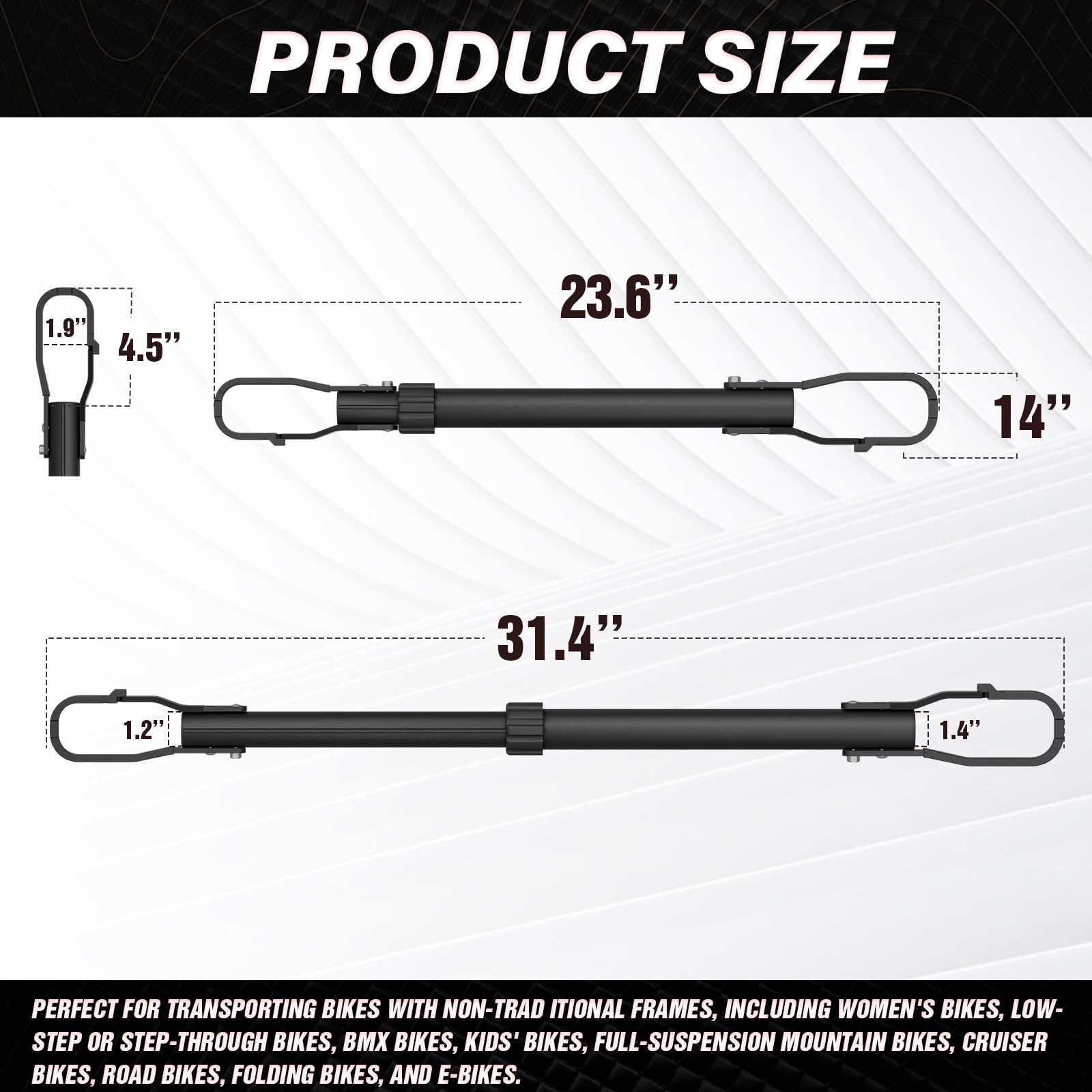 EYOUHZ Bike Rack Crossbar, Oversized Diameter Top Tube Adapter, Adjustable 23.6