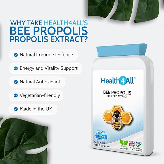 Bee Propolis 1000mg 90 Capsules, High Strength Immune System Booster | Natural Immune Support Supplement (not Tablets) | Made in UK by Health4All