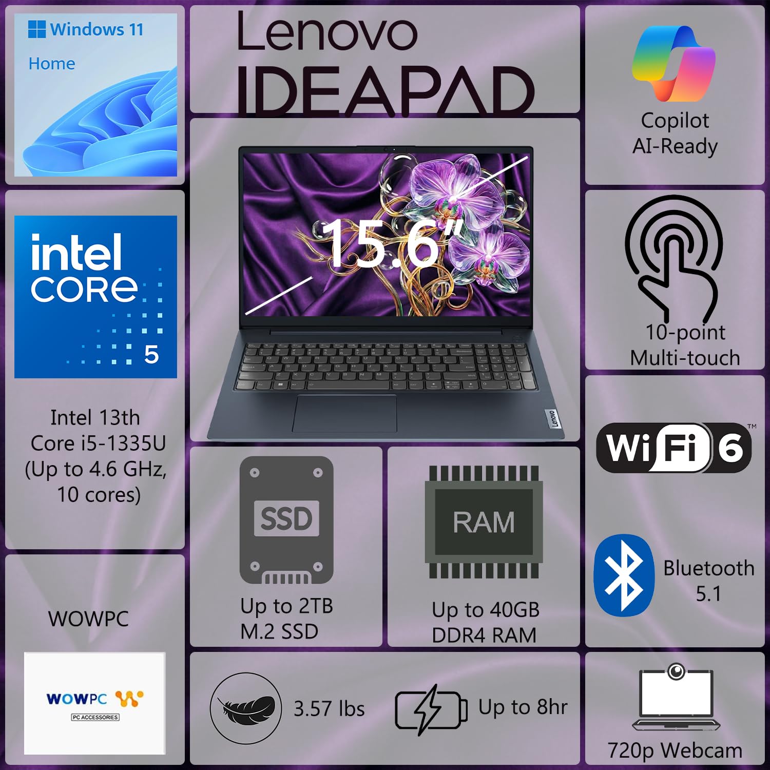 Lenovo 15.6" FHD Touchscreen Business Laptop w/Office 365 for The Web, Intel 13th 10-Core i5 (Beat i7-1255U), 12GB RAM, 756GB(256GB SSD+500GB External Drive), Windows 11, WOWPC 3-in-1, No Mouse