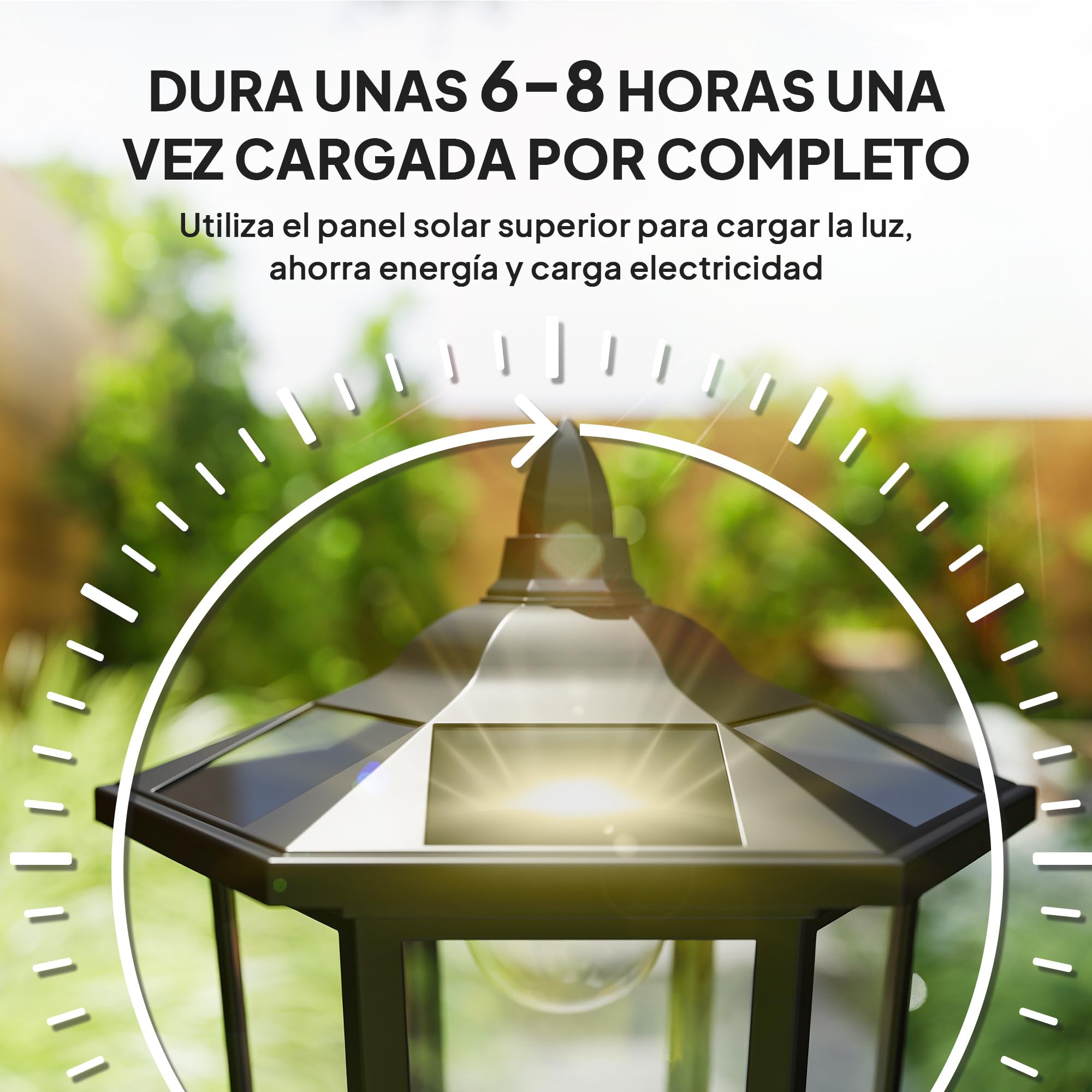 Outsunny Farola Solar con Panel Solar a Cargar Batería Protección al Ambiente 6 LED Perfecto para Noche Encendido Automático Autonomía de 6 Horas Instalar Fácil Negro Ø26,5 x 177cm
