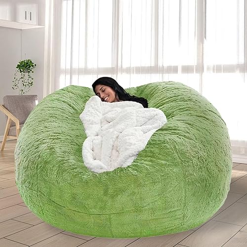 Miniatura 54 de Puf para adultos y niños sin relleno, funda redonda suave de gran tamaño para puf gigante, sillón de descanso, sofá perezoso, almacenamiento de Azul