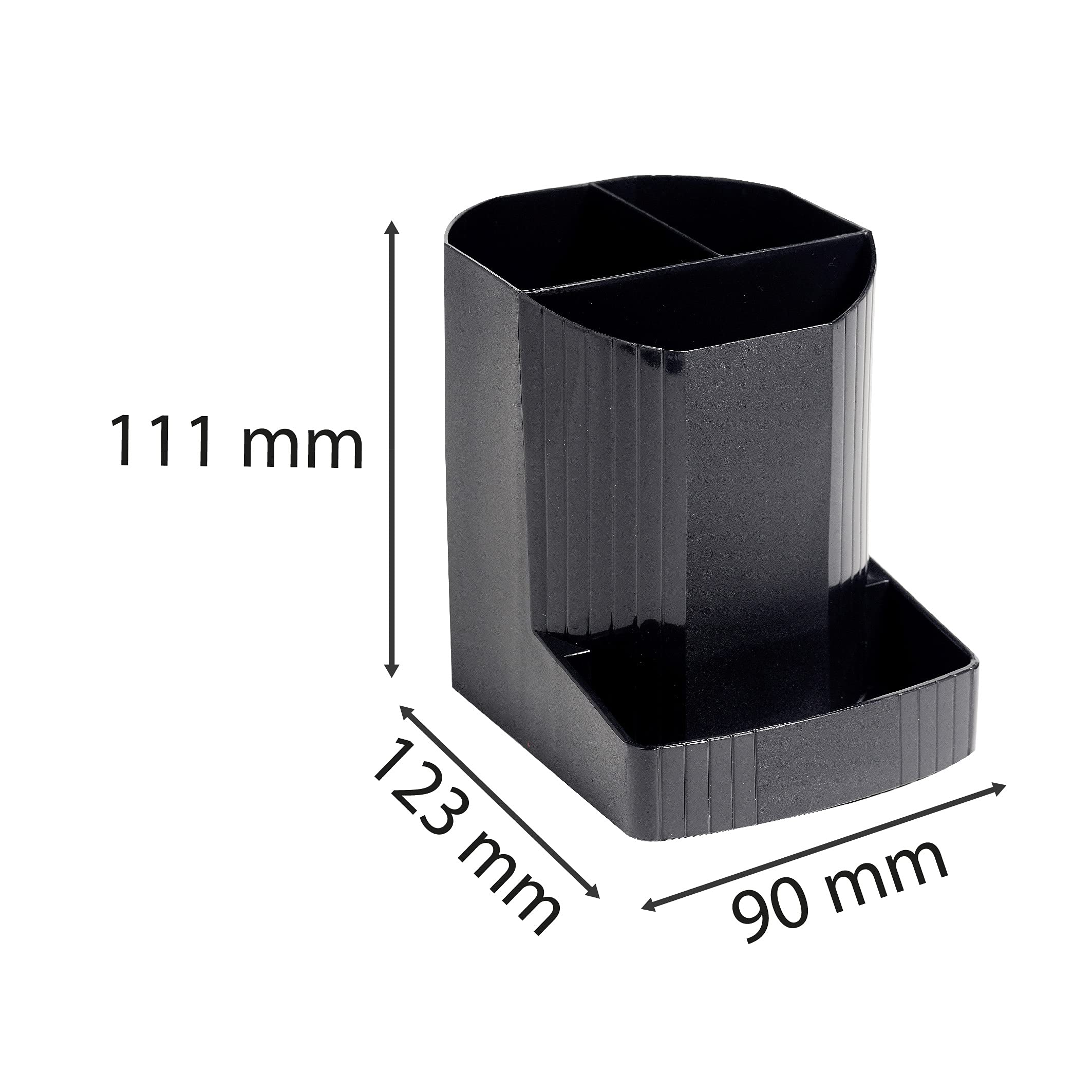 Exacompta - Ref 675014D - ECOBlack Mini-Octo Recycled Pen Pot - 123 x 90 x 111mm in Size, Space Saving Pen Pot, 3 Sections - Suitable for Organising Pens, Pencils and Accessories - Black