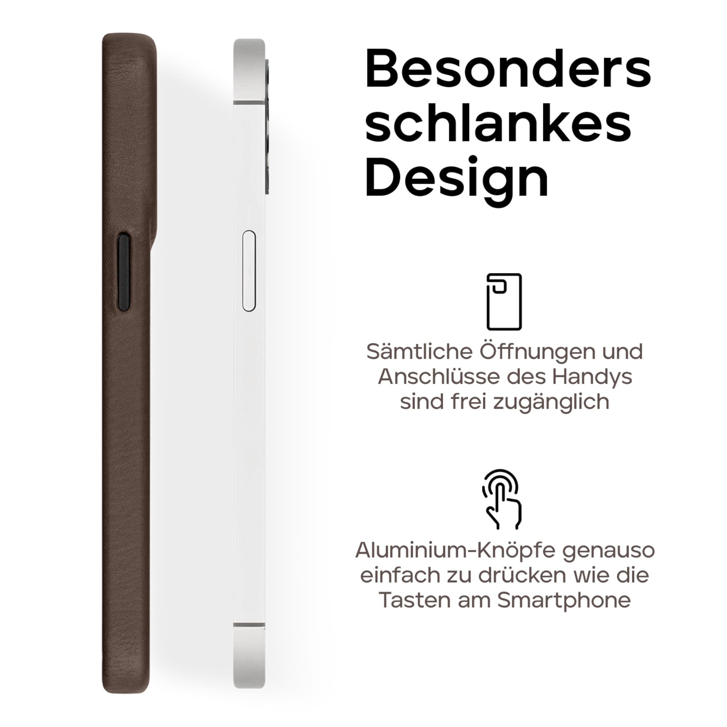 WIIUKA Funda para iPhone 15, piel de Alemania, funda de piel extrafina, funda premium para teléfono móvil, funda Qi, marrón vintage