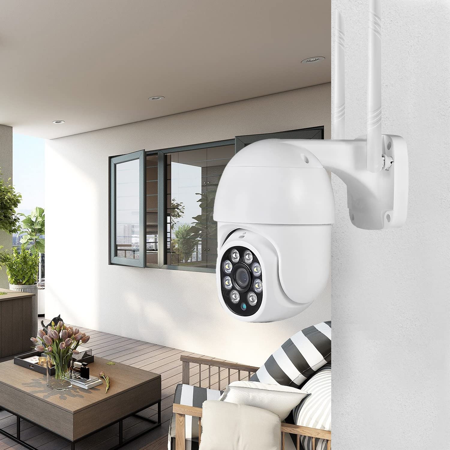 Daewoo Security NVR504 - Kit di videosorveglianza a 8 canali, 4 telecamere esterne fisse e rotanti, accesso a distanza, disco rigido 1TB, rilevamento del movimento e visione notturna, colore: bianco