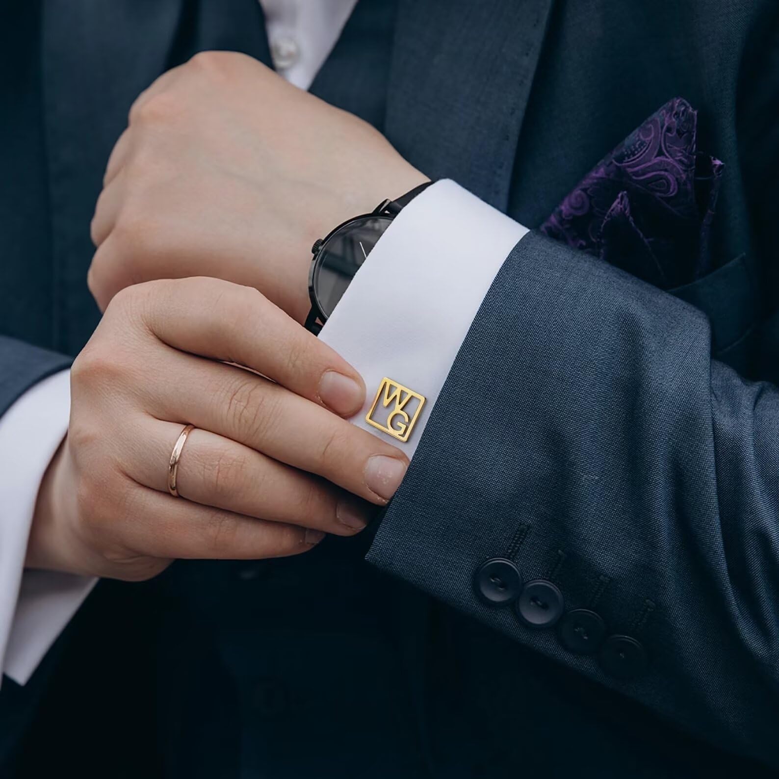 Gemelos iniciales personalizados para hombres - Gemelos con nombre - Gemelos de acero inoxidable - Gemelos personalizados para él - Regalo para papá
